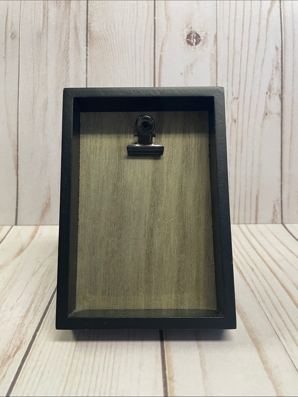 Black Wood Shadow Box Style Picture Frame with Metal Clip Standing Easel EUC